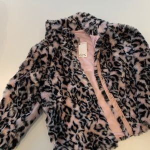 Pink leopard print faux fur jacket